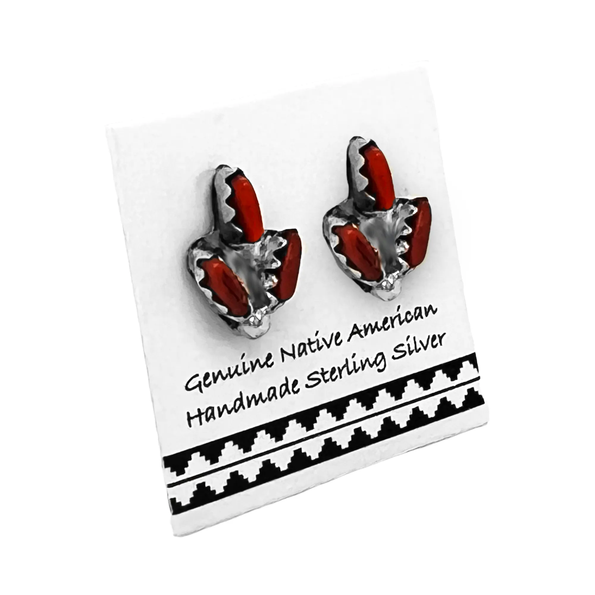 10mm Genuine Red Coral Stud Earrings, Traditional Zuni Needlepoint, 925 Sterling Silver, Native American USA Handmade, Nickel Free