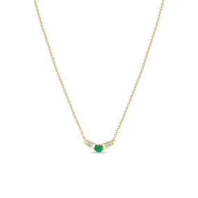 14k Emerald & Angled Tapered Baguette Diamonds Necklace