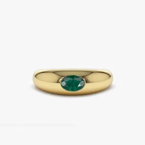 14k Flush Set Oval Emerald Dome Ring