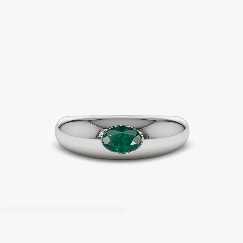 14k Flush Set Oval Emerald Dome Ring