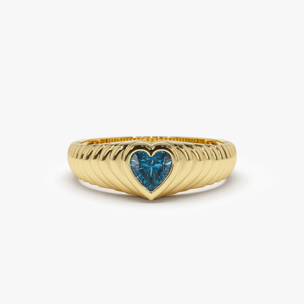 14k Heart Shape Blue Topaz Beveled Ring