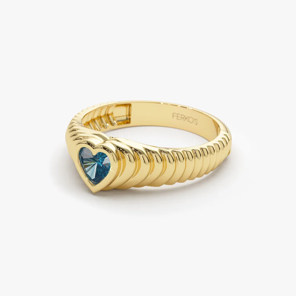 14k Heart Shape Blue Topaz Beveled Ring