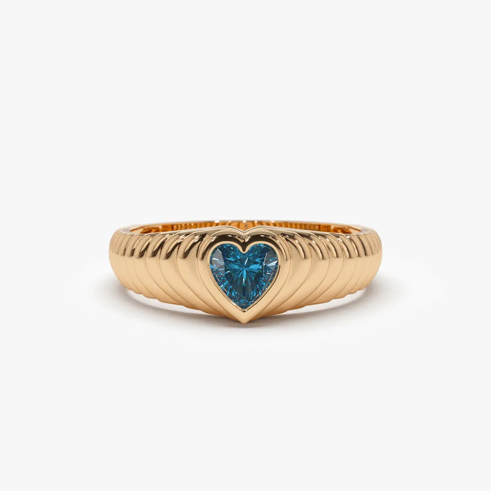 14k Heart Shape Blue Topaz Beveled Ring