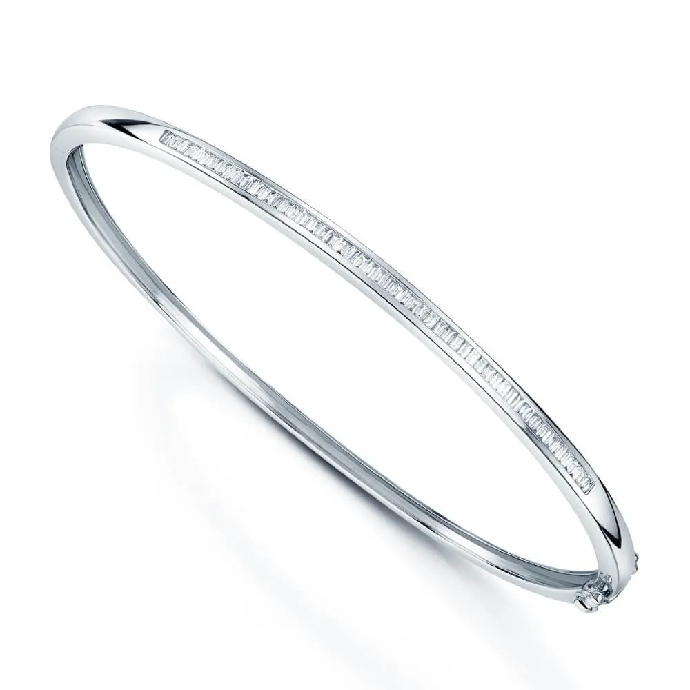 18ct White Gold Baguette Cut Diamond Channel Set Bangle