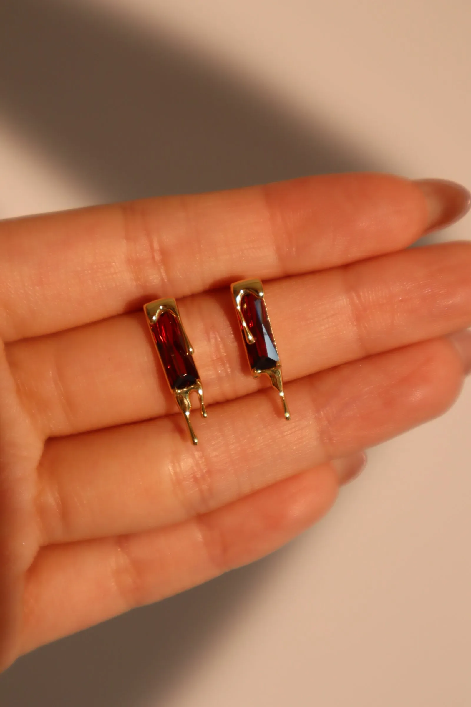 18K Gold Vermeil Red Gem Flame Earrings