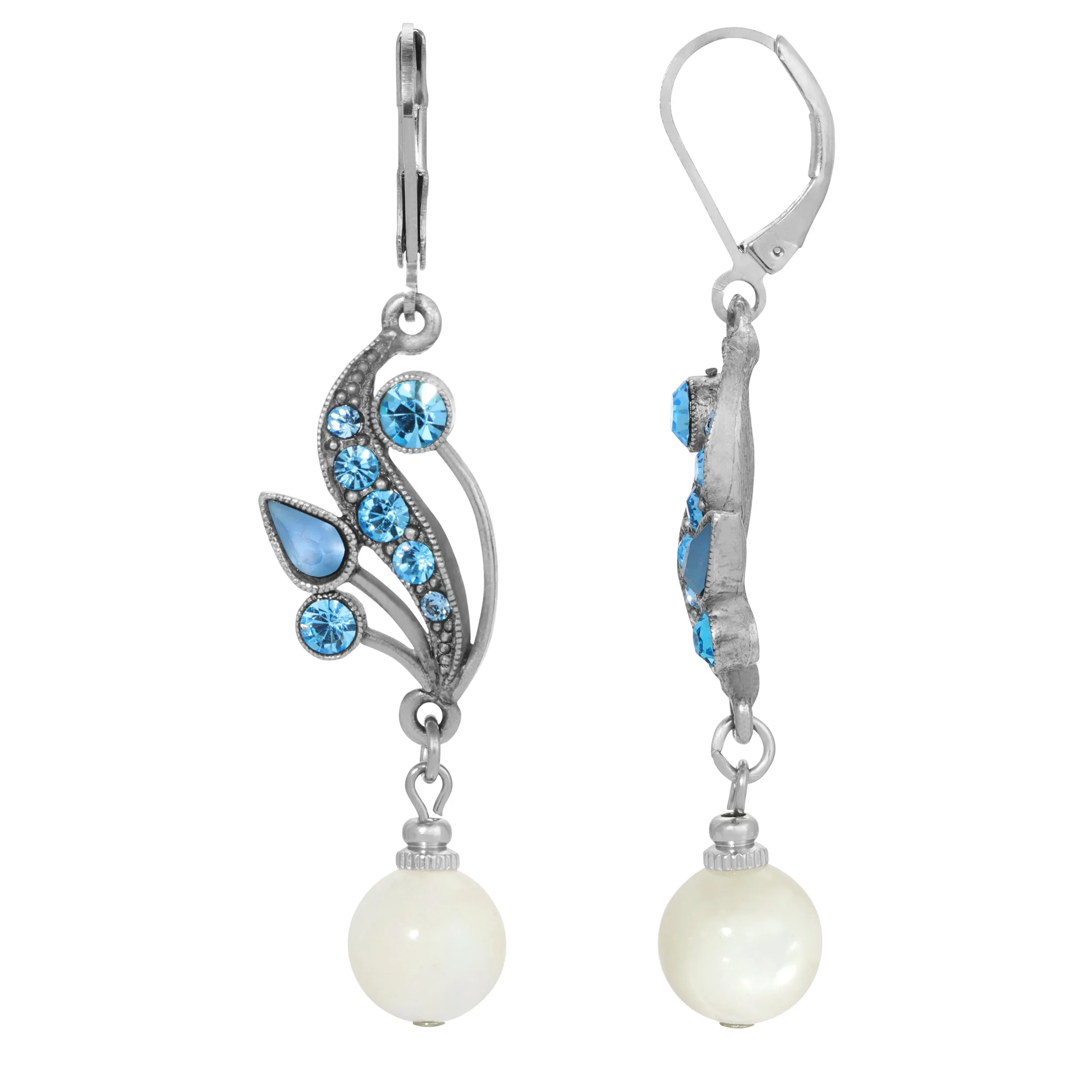 1928 Jewelry Aquamarine Crystal Mother Of Pearl Drop Earrings