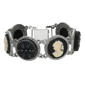 1928 Jewelry Black Floral Glass Stone & Cameo Clasp Bracelet