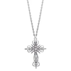 1928 Jewelry Crystal Cross Pendant Necklace 30"