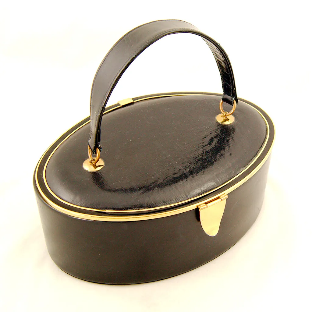 1950s Navy Leather Oval Box Bag