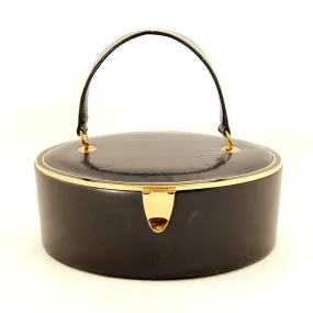 1950s Navy Leather Oval Box Bag