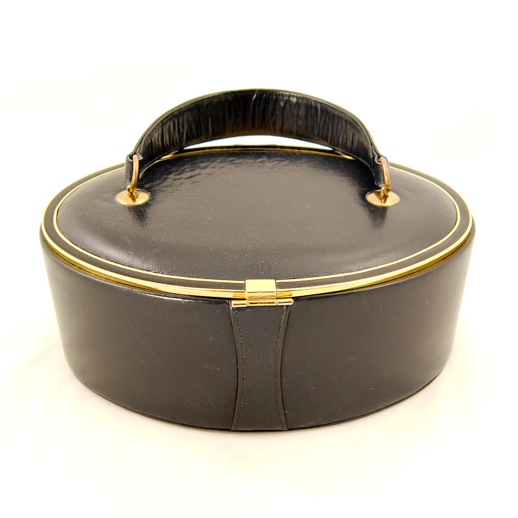 1950s Navy Leather Oval Box Bag