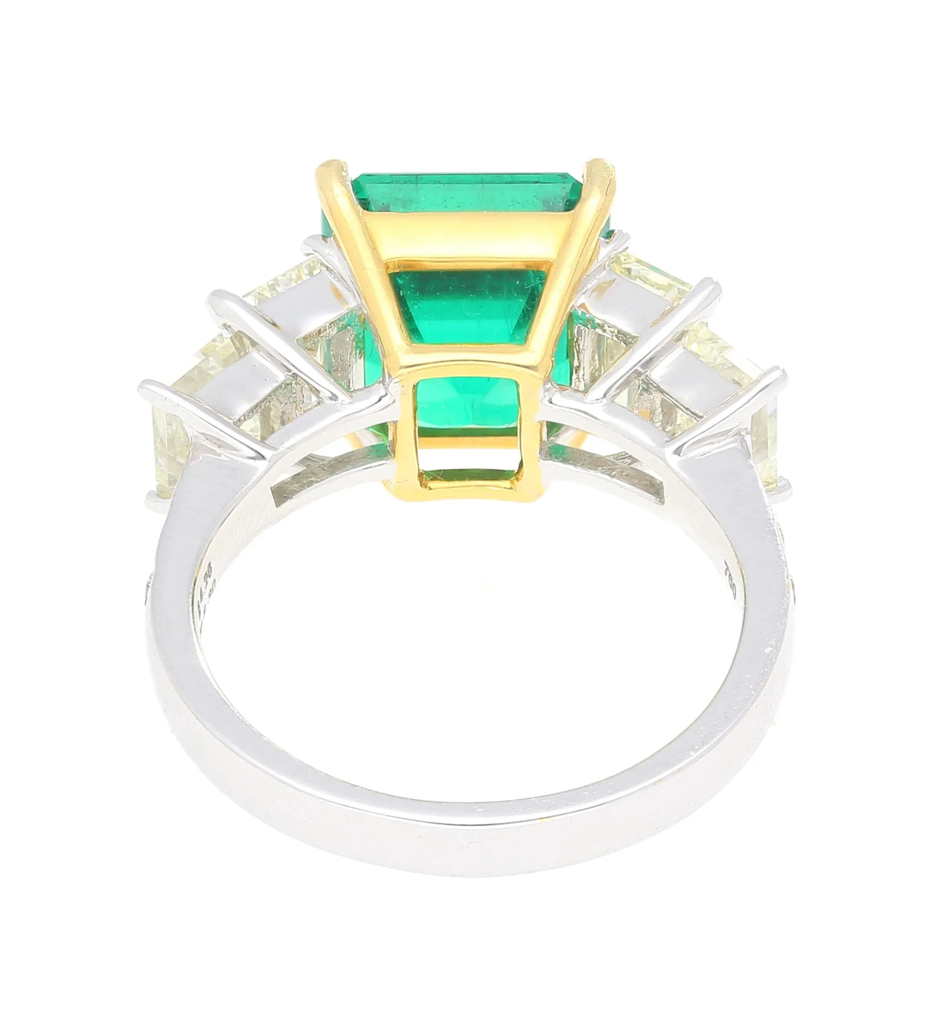 4.26 Carat Vivid Green Colombian Muzo Mine Emerald & Emerald Cut Side Diamond Ring