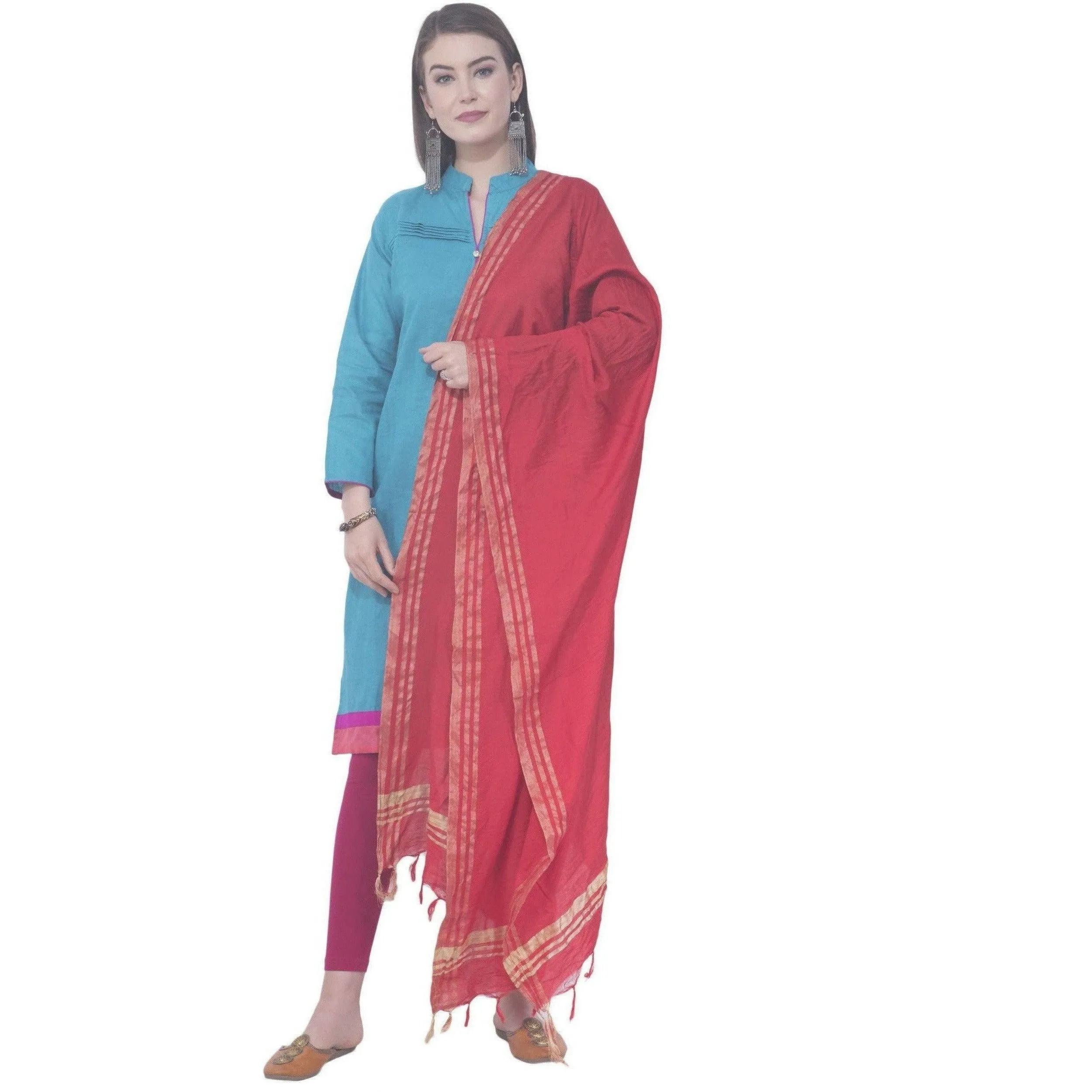 A R Silk Red Color Golden Border Cotton Dupattas and Chunnis