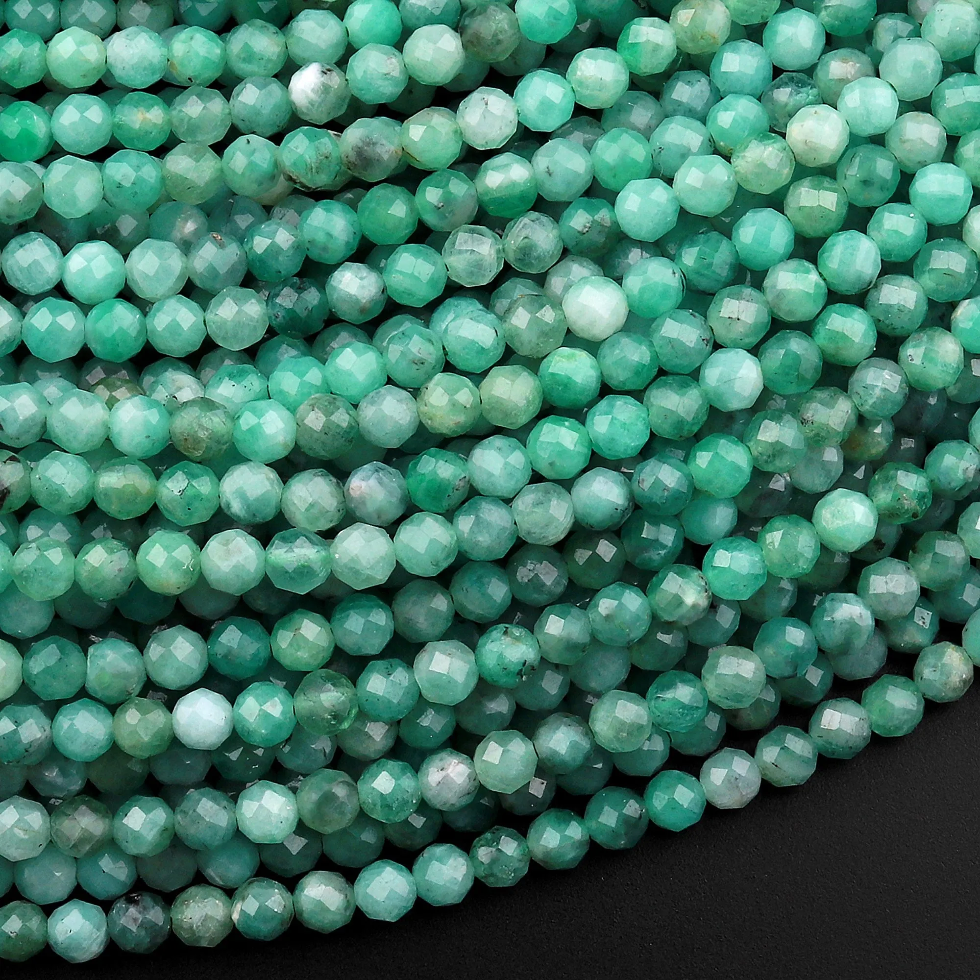 AA Real Genuine Natural Green Emerald Gemstone Faceted 2mm 3mm 4mm Round Beads May Birthstone 15.5" Strand