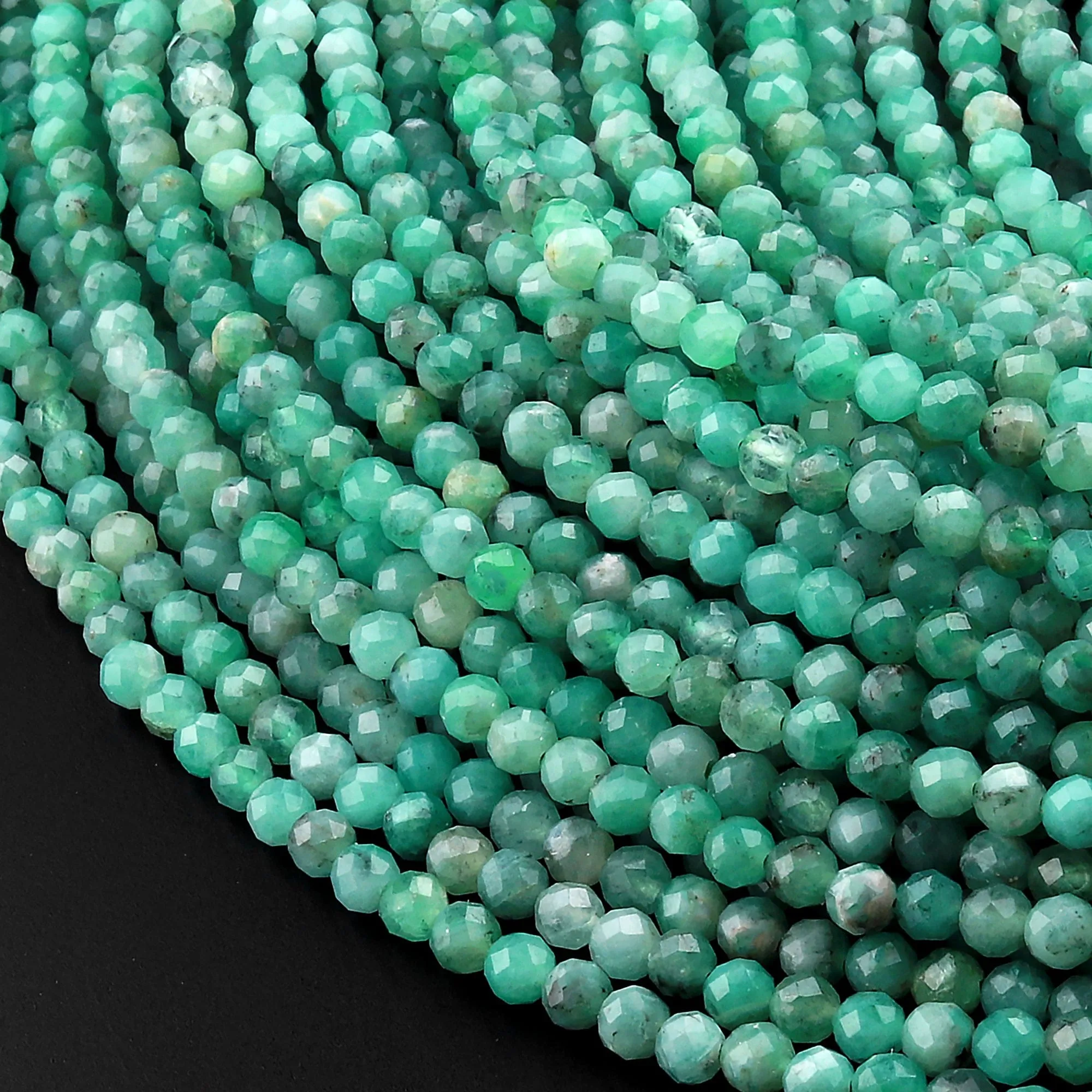 AA Real Genuine Natural Green Emerald Gemstone Faceted 2mm 3mm 4mm Round Beads May Birthstone 15.5" Strand