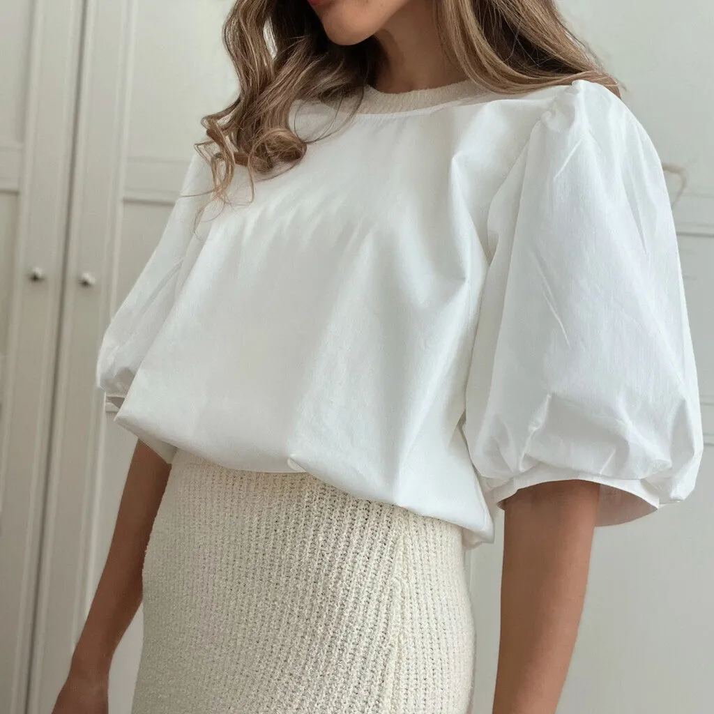 Abi blouse with puff at shoulder / 100002 - Off White