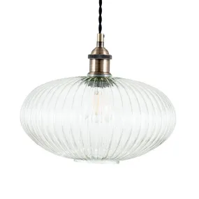 Abigail Clear Ribbed Glass Oval Pendant