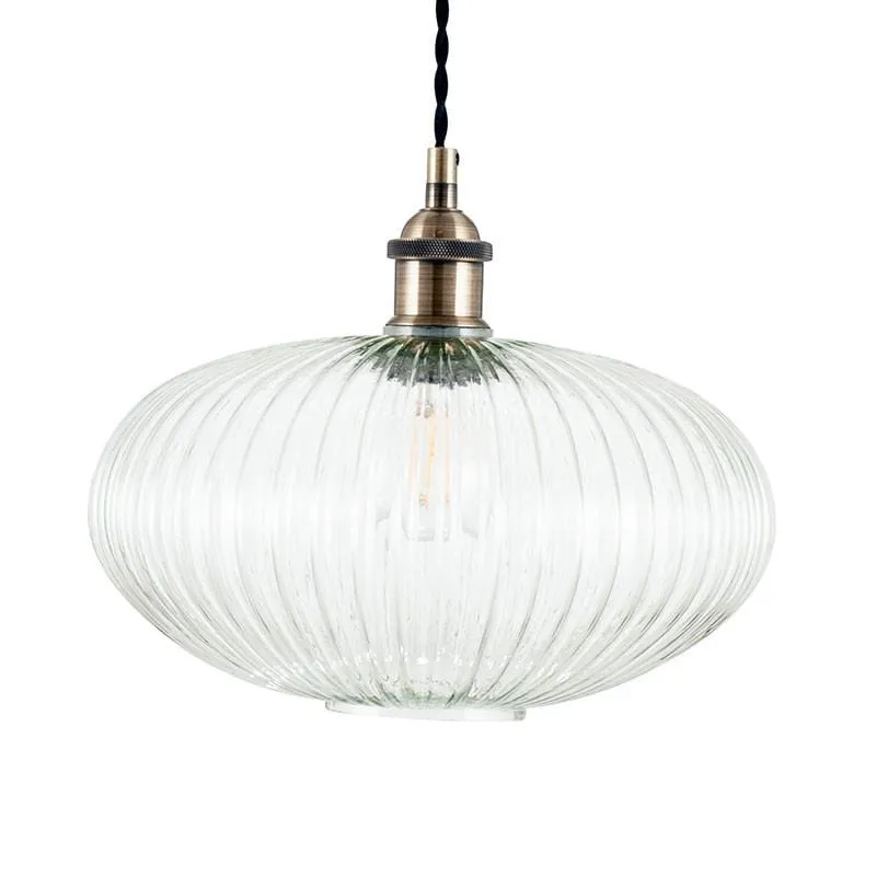 Abigail Clear Ribbed Glass Oval Pendant