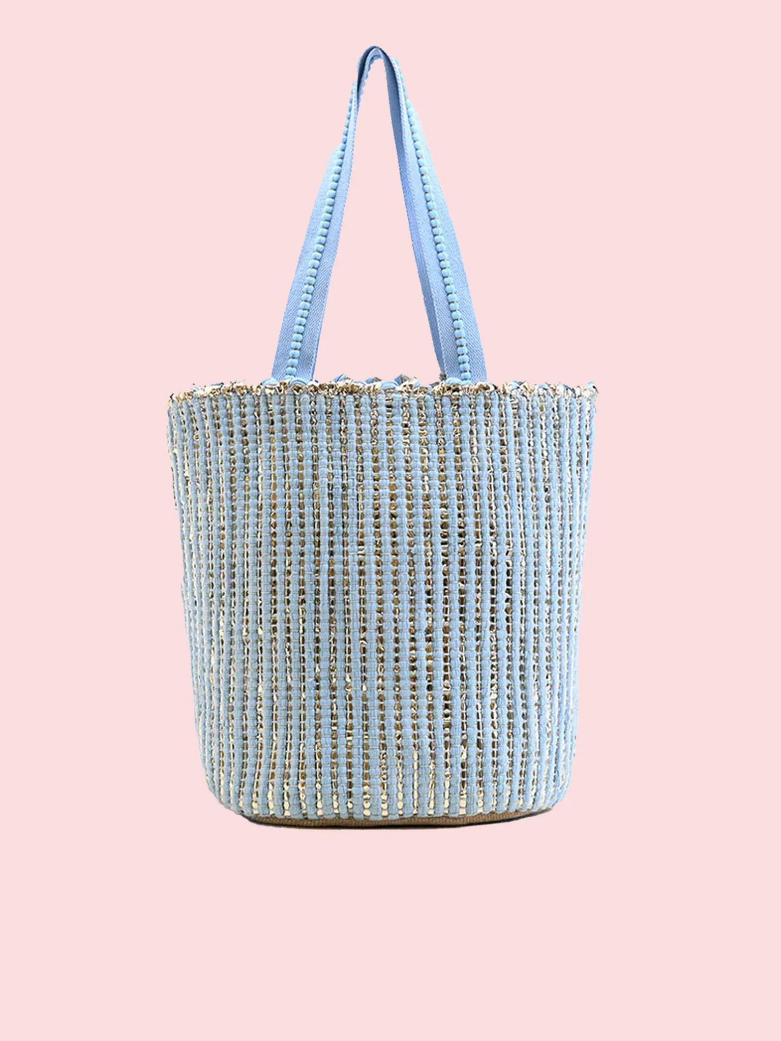 America & Beyond - Natural Beauty Hand Woven Light Blue Tote