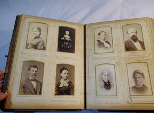 Antique 1800s Leather PORTRAIT Family Photo Album Photograph Picture RARE!