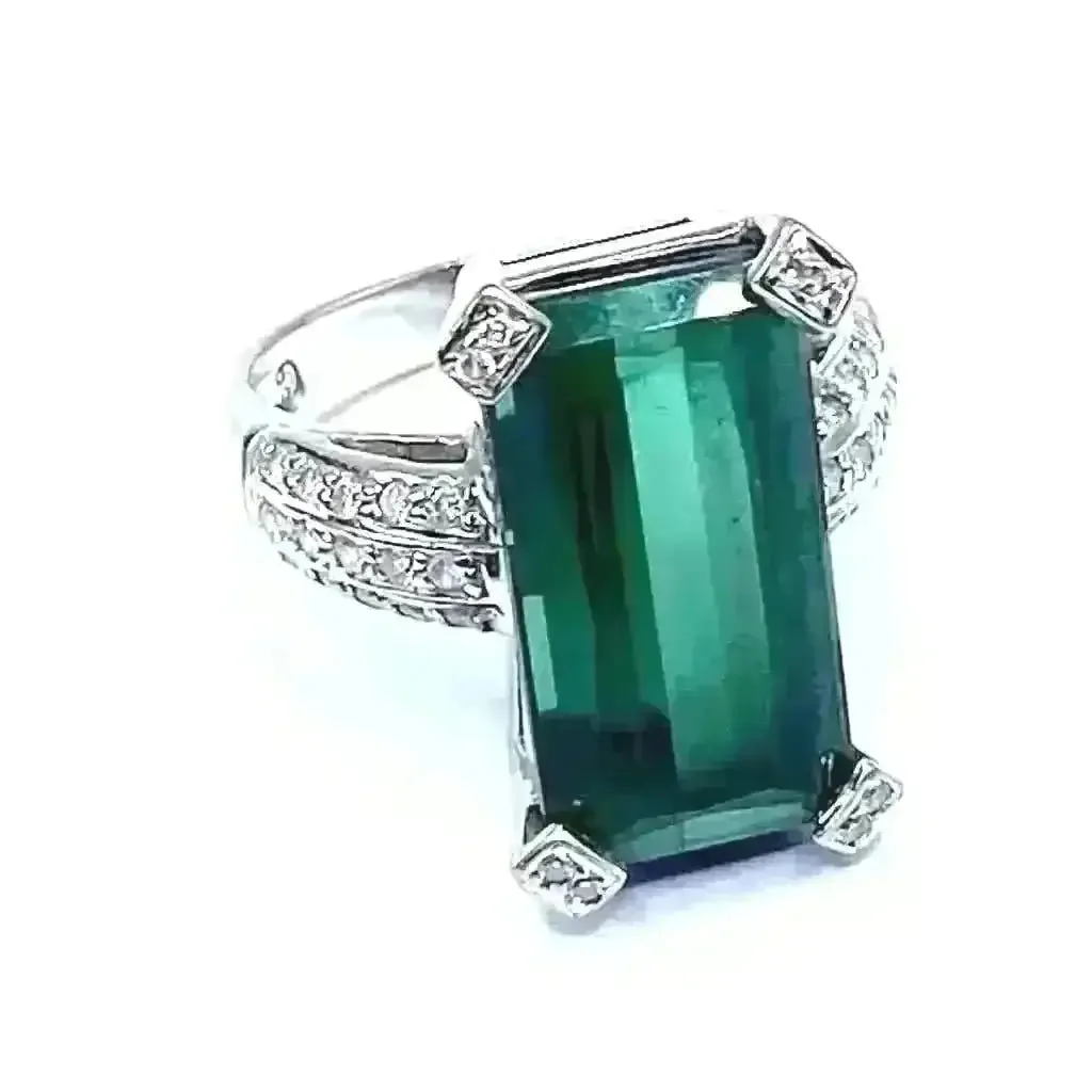 Art Deco Emerald Cut Green Tourmaline Ring