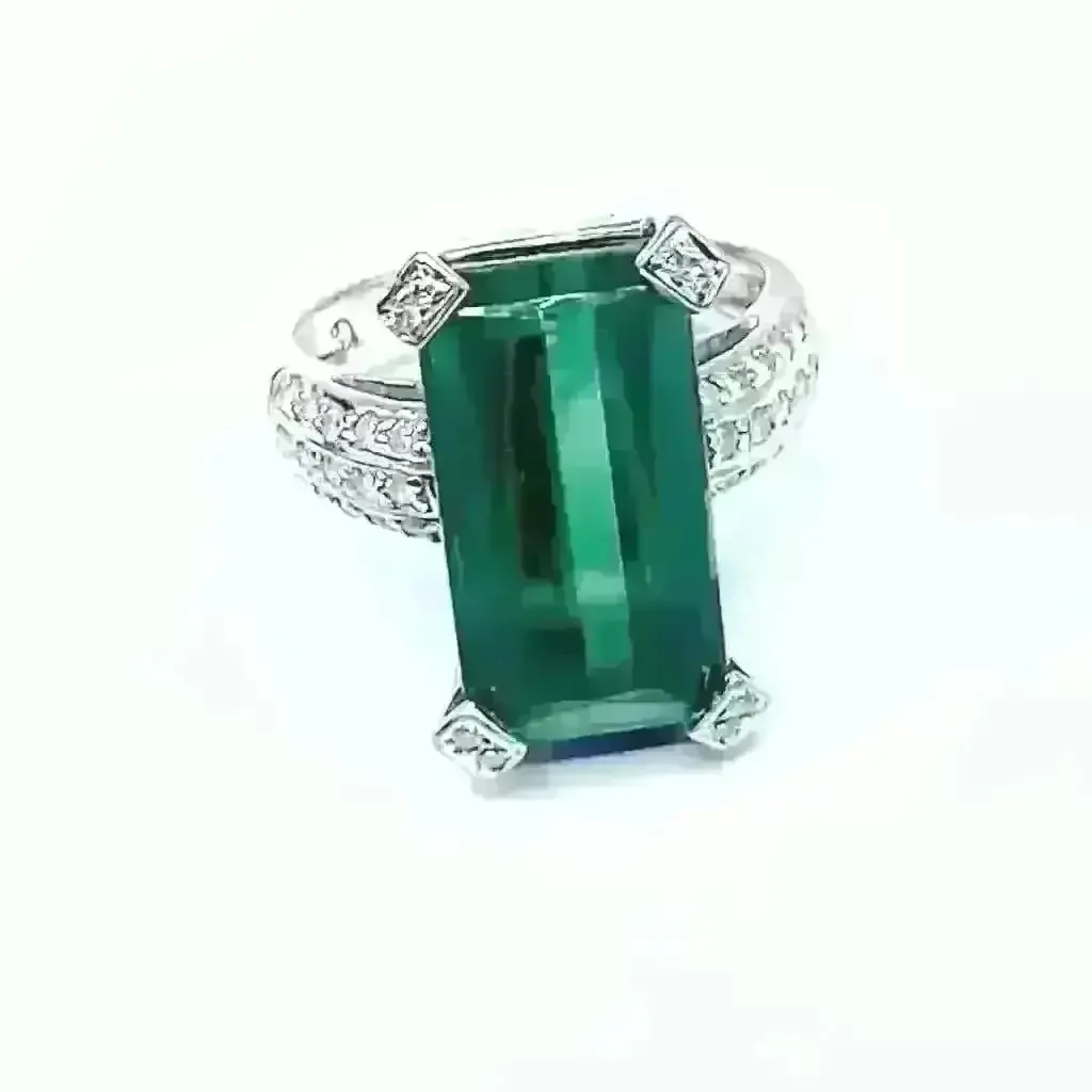 Art Deco Emerald Cut Green Tourmaline Ring