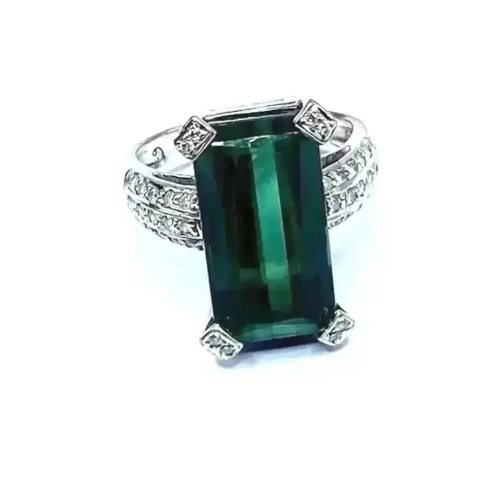 Art Deco Emerald Cut Green Tourmaline Ring