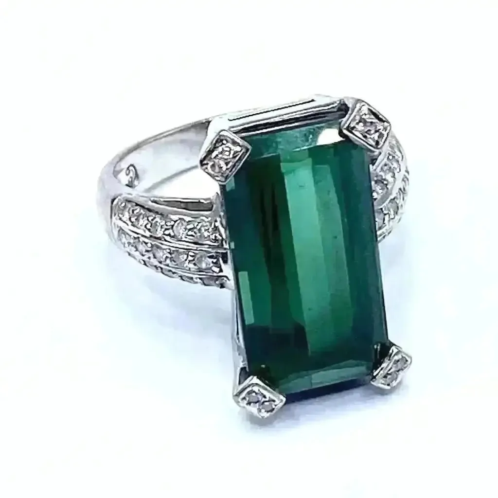 Art Deco Emerald Cut Green Tourmaline Ring