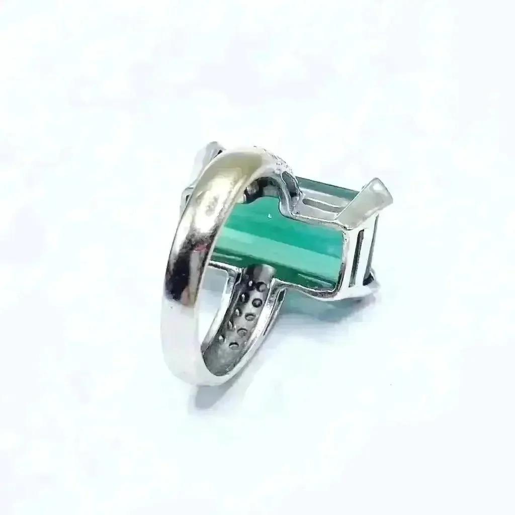 Art Deco Emerald Cut Green Tourmaline Ring