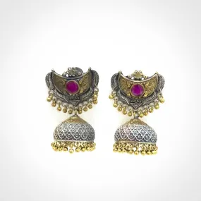 Artisan Alluring Oxidized Silver Jhumka Earring in Dual Tone