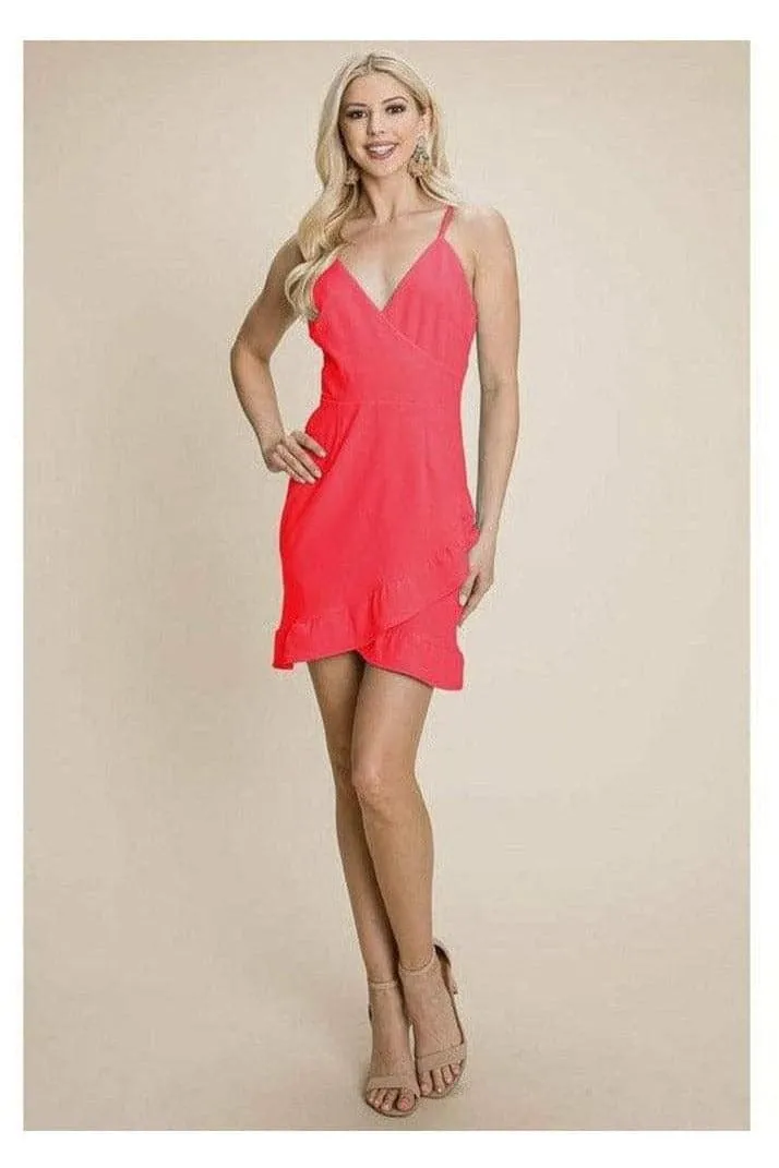 Asymmetrical Ruffle Hem Wrap Mini Dress