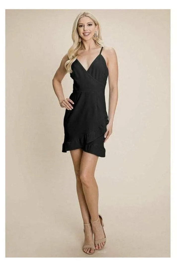 Asymmetrical Ruffle Hem Wrap Mini Dress