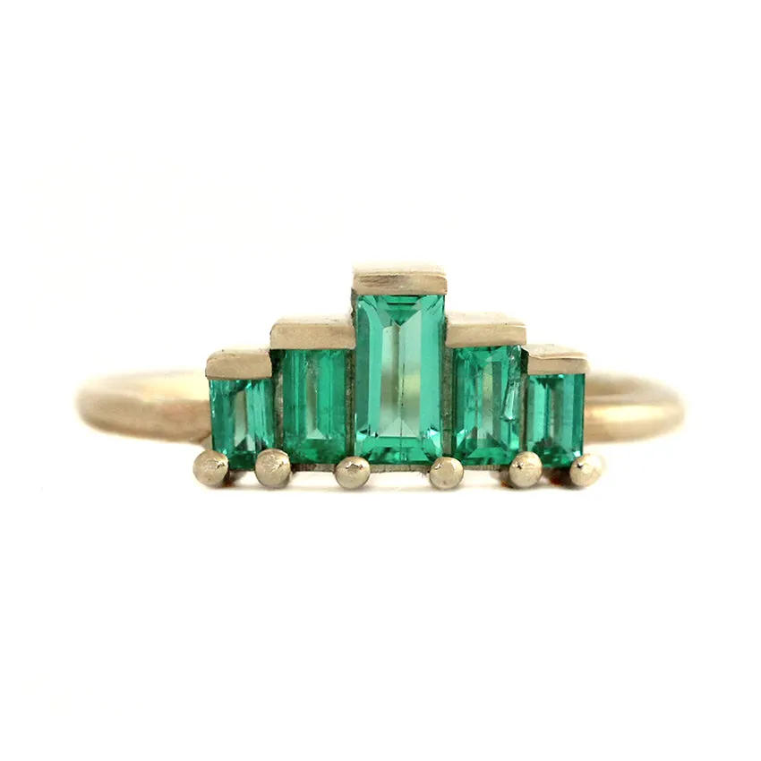 Baguette Cut Emeralds Engagement Ring - Art Deco Emerald Ring