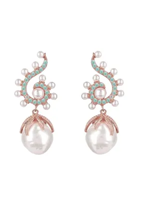 Baroque Pearl Poseidon Gemstone Drop Earrings Aqua Rosegold