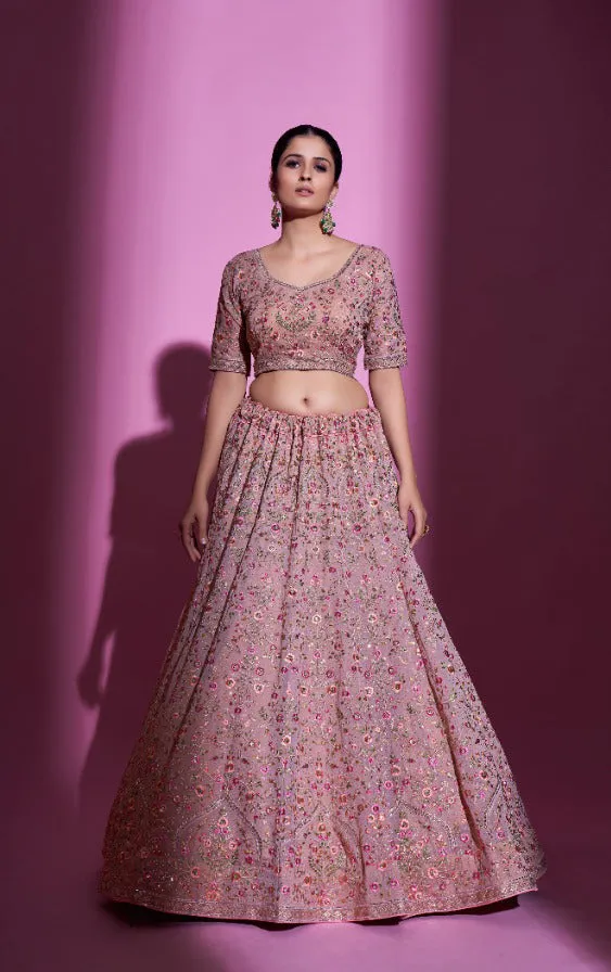 Beautiful Mauve Heavy Embroidered Lehenga Set - Rent