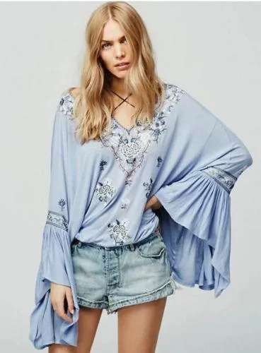 Bell Sleeve Boho Top "Siren Song" Embroidered Peasant Top With Tassels White Black Blue Or Red You Choose Available In Sizes Small Medium Or Large