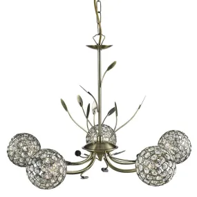 Bellis II 5 Light Brass Ceiling Pendant - Glass Deco Shade