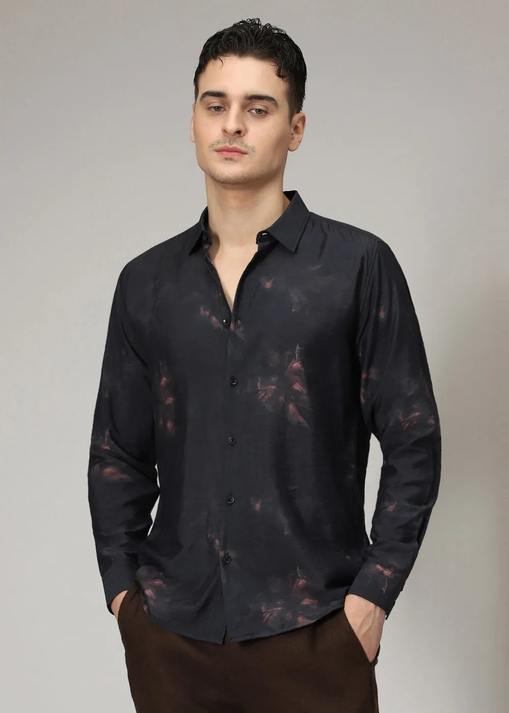 Black Floral Splash Print Shirt