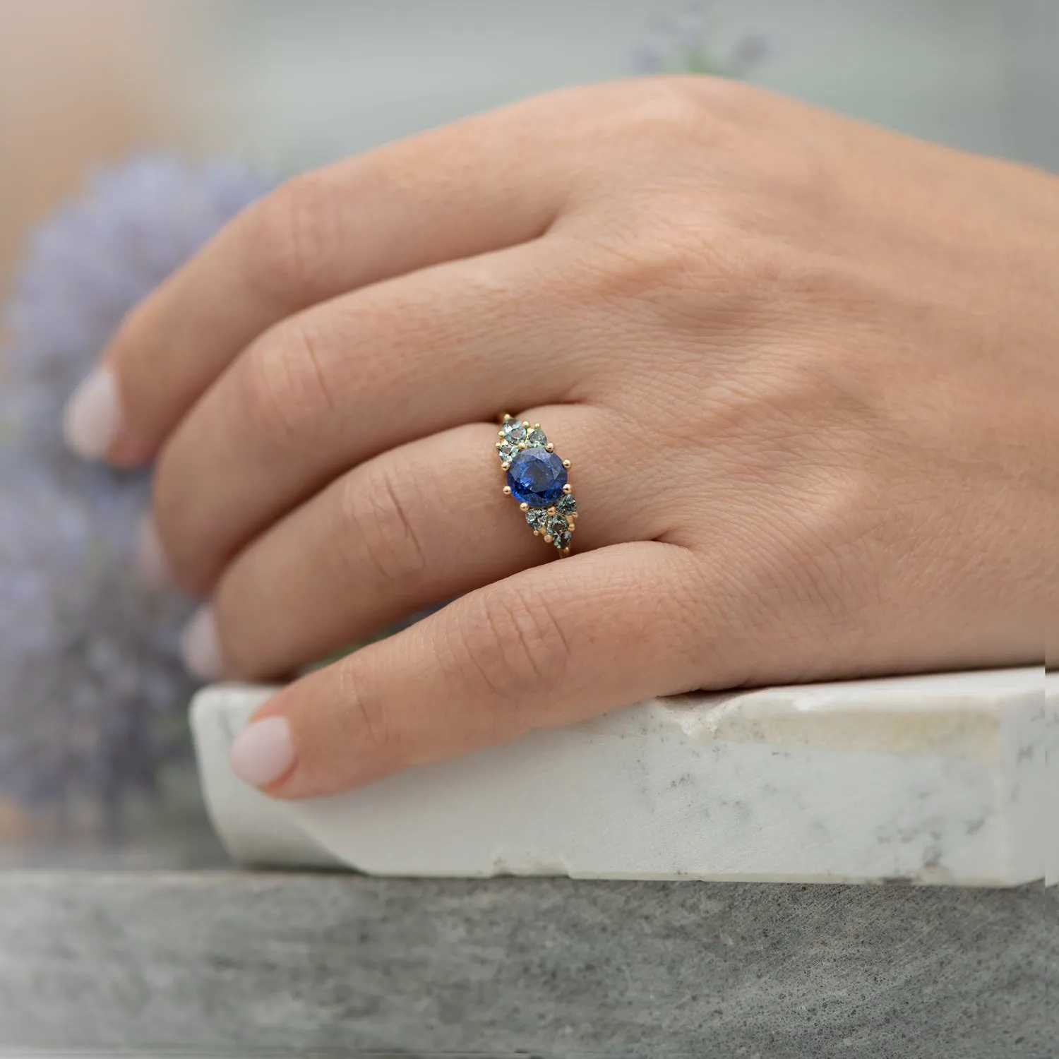 Blue and Teal Sapphire Cluster Ring