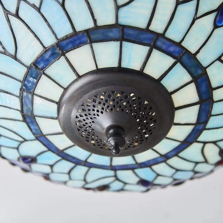 Blue Dragonfly Medium Flush Tiffany Ceiling Light