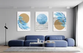 Blue Leave Set of 3 Prints Modern Wall Art Modern Artwork