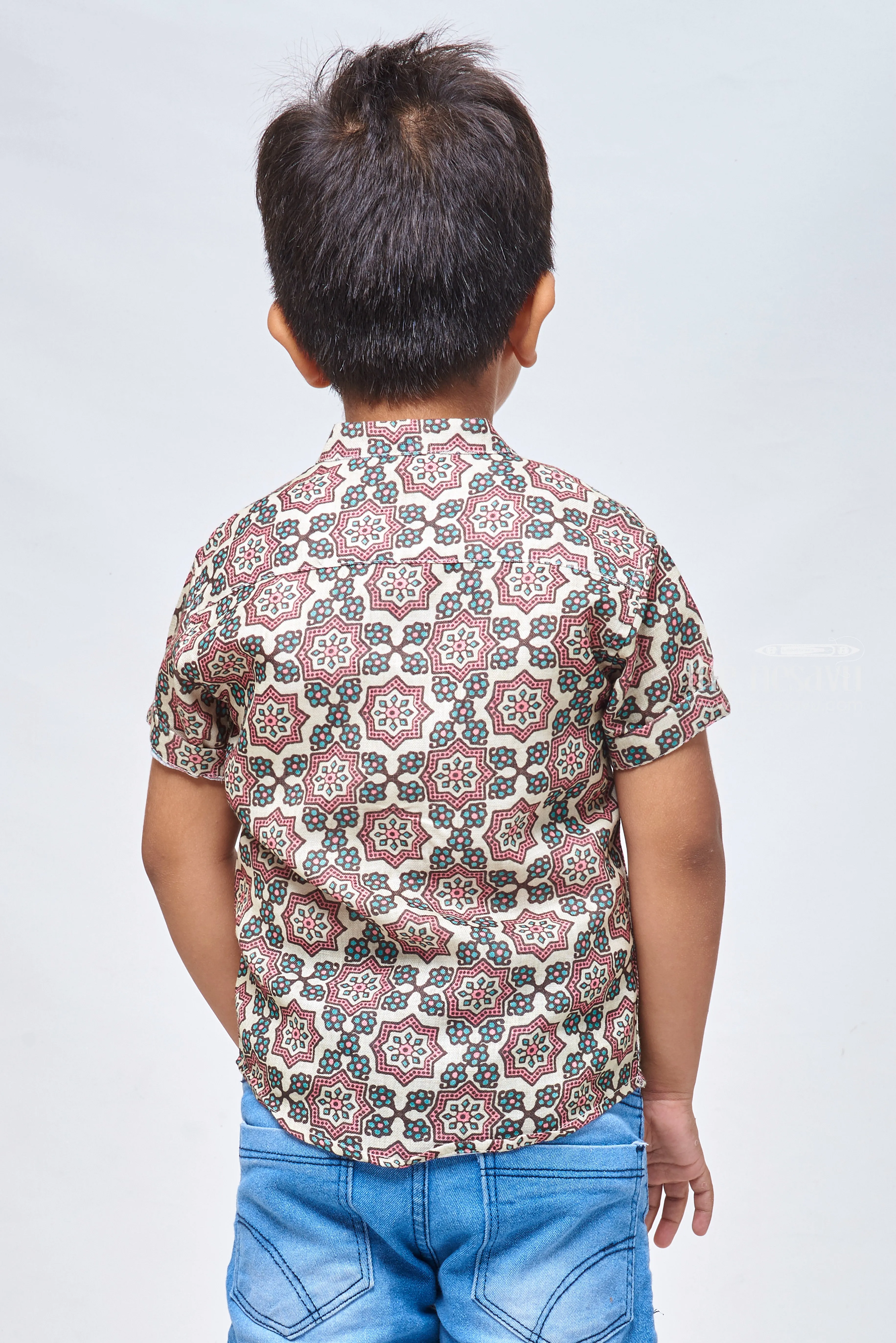 Boho Chic: Ajrakh Hand Block Print Boys' Shirt for Bohemian Fashion Enthusiasts