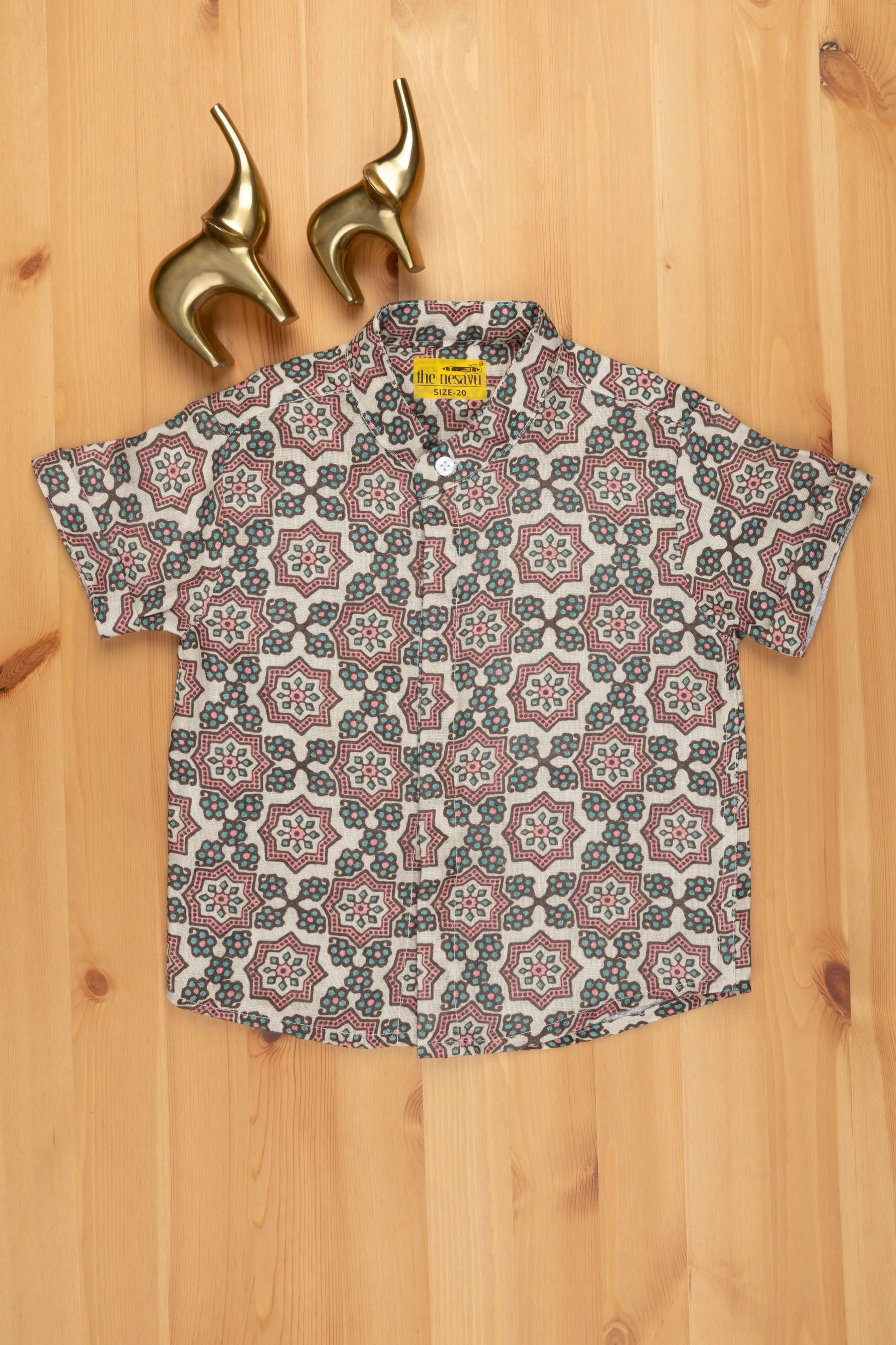 Boho Chic: Ajrakh Hand Block Print Boys' Shirt for Bohemian Fashion Enthusiasts