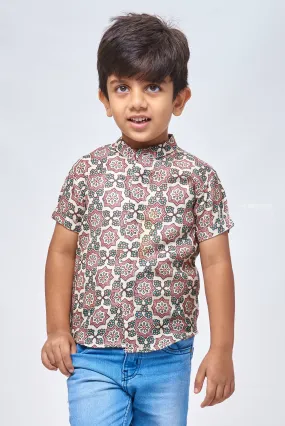 Boho Chic: Ajrakh Hand Block Print Boys' Shirt for Bohemian Fashion Enthusiasts