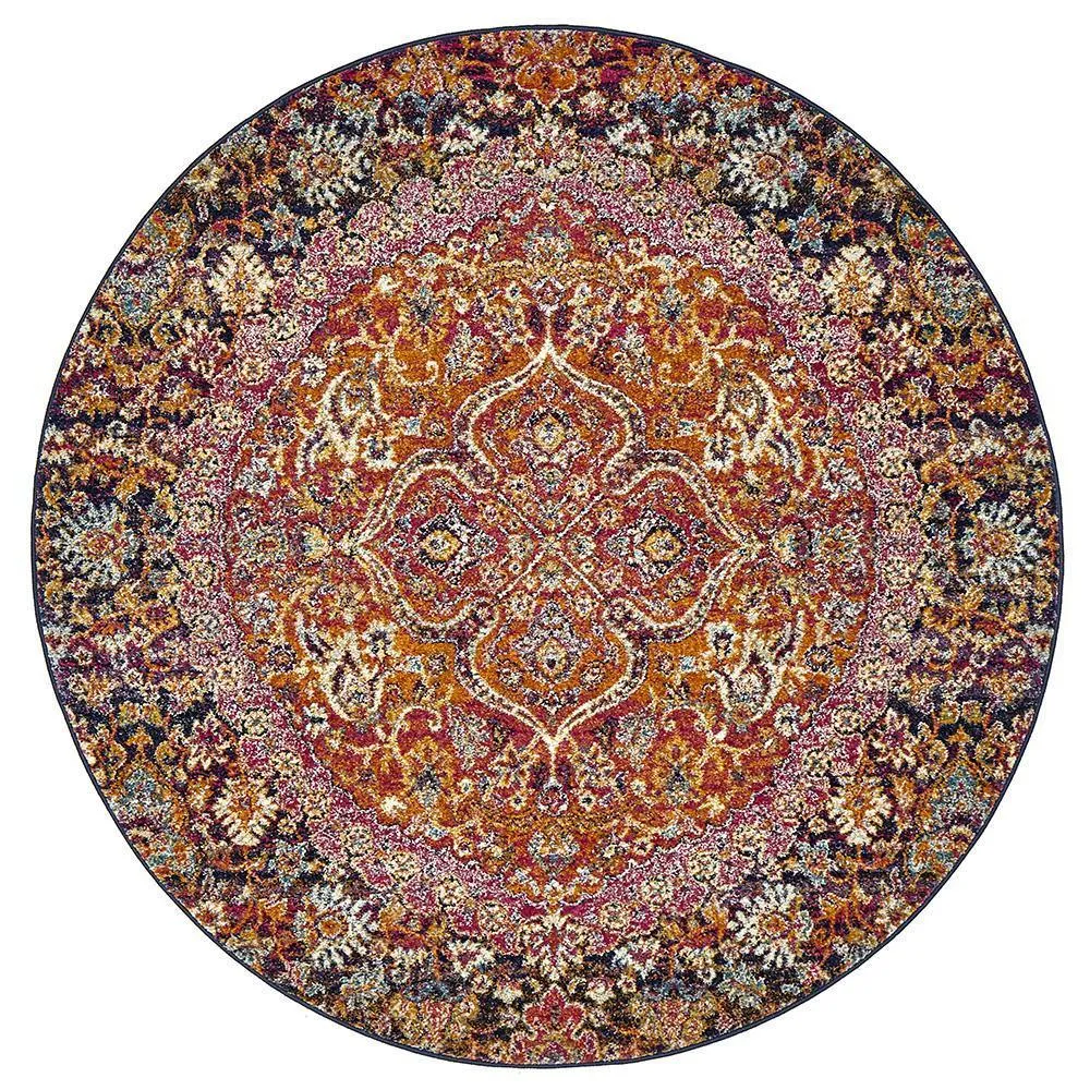 Boho Vintage Natalie Multi Coloured Round Rug