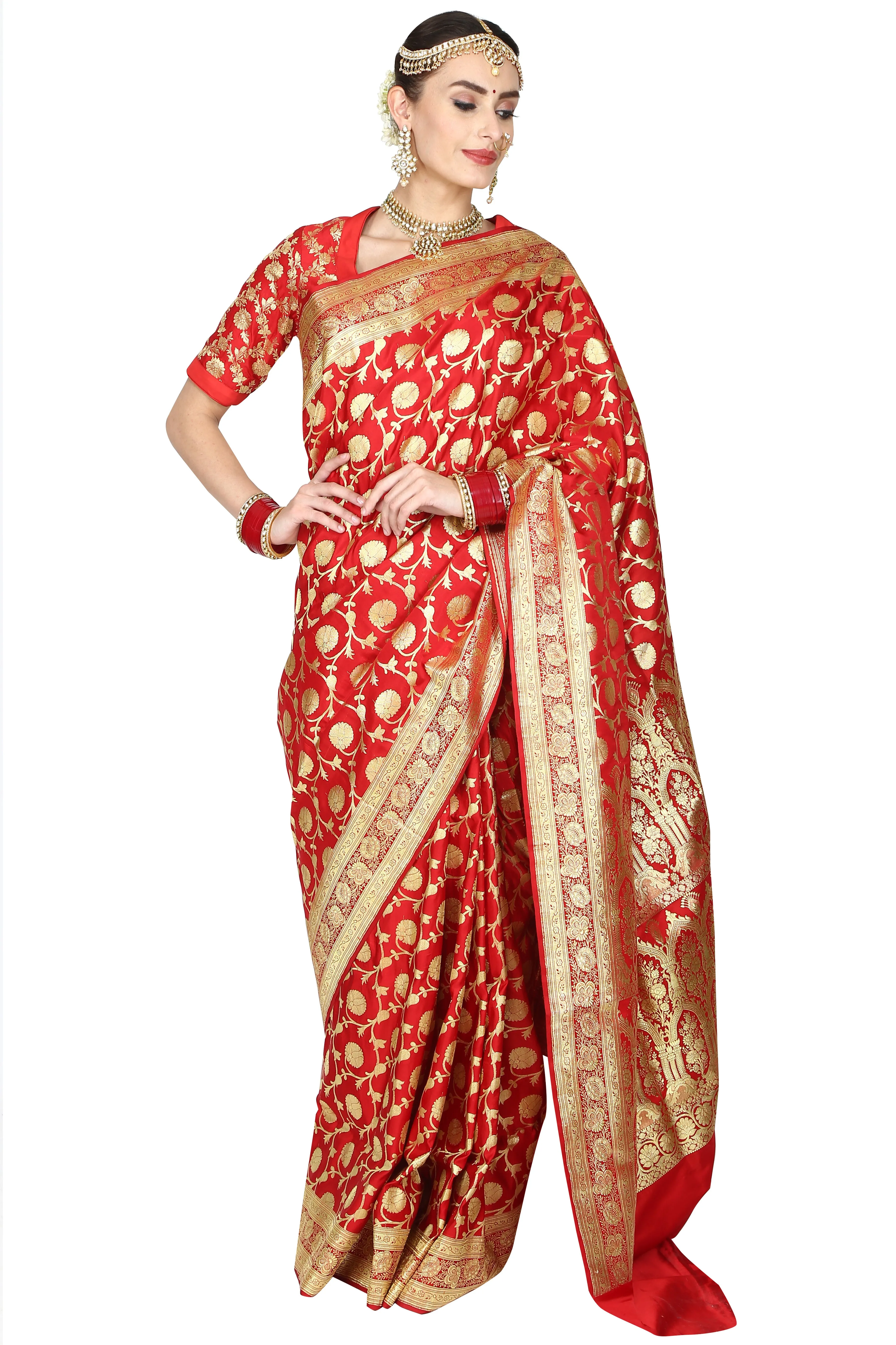 Bright Red Banarasi Saree.