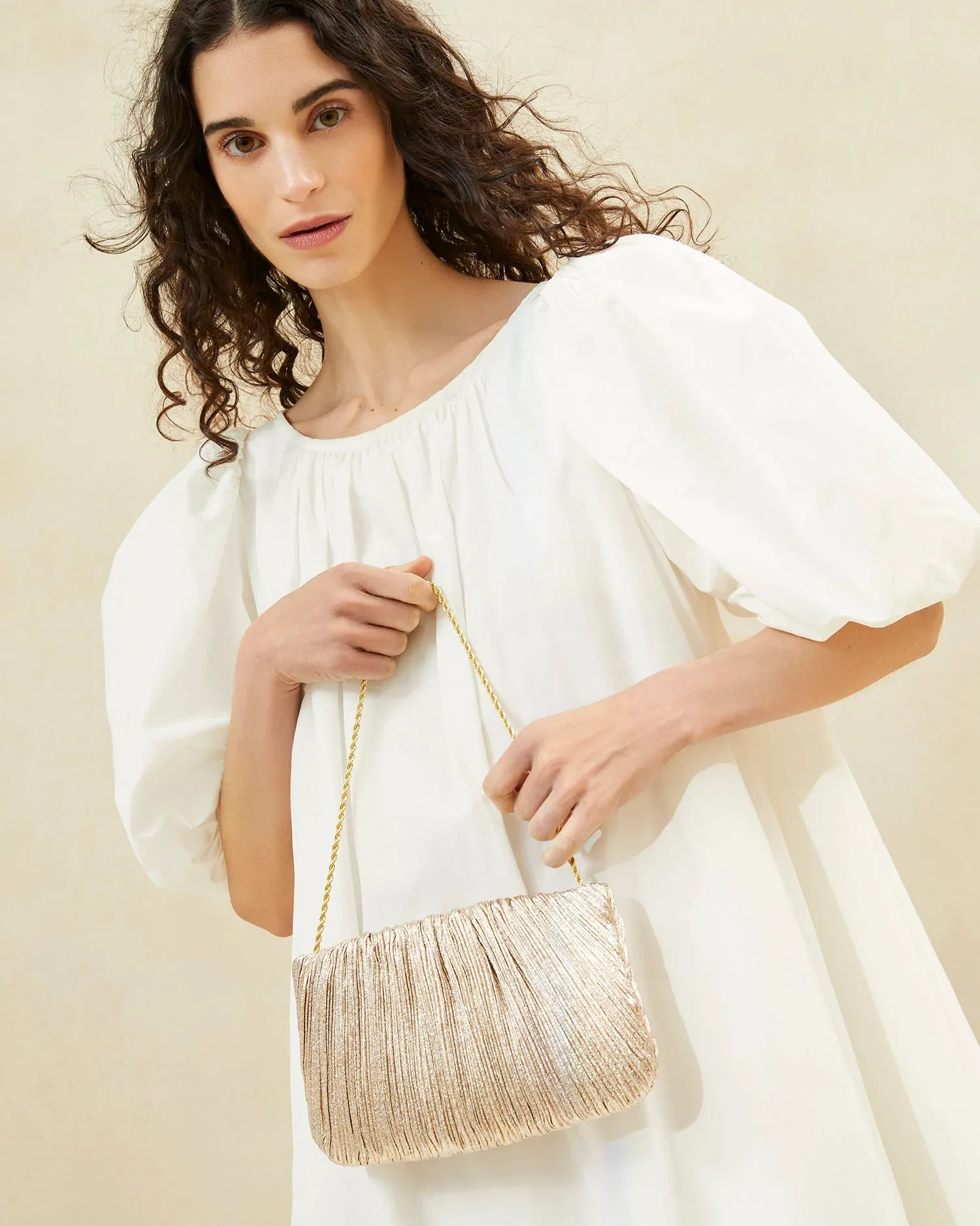 Brit Champagne Flat Pleated Clutch