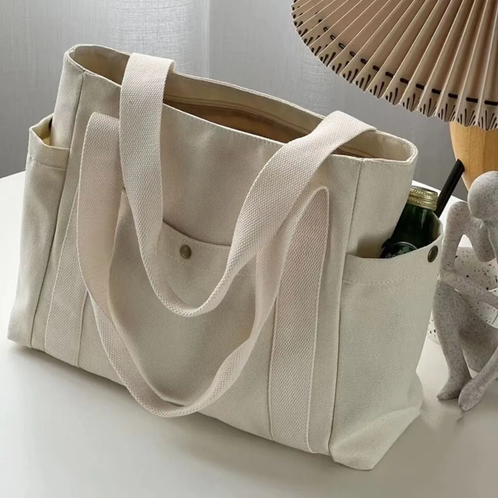 Canvas Bag Female Ins Mori All-Match Shoulder Bag Large Capacity Book Holding Student Class Commuter Bag Woven Handbag