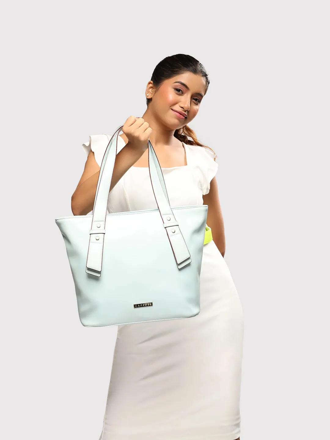 Caprese Amelia Tote Medium Solid Women'S Office Handbag Powder Blue