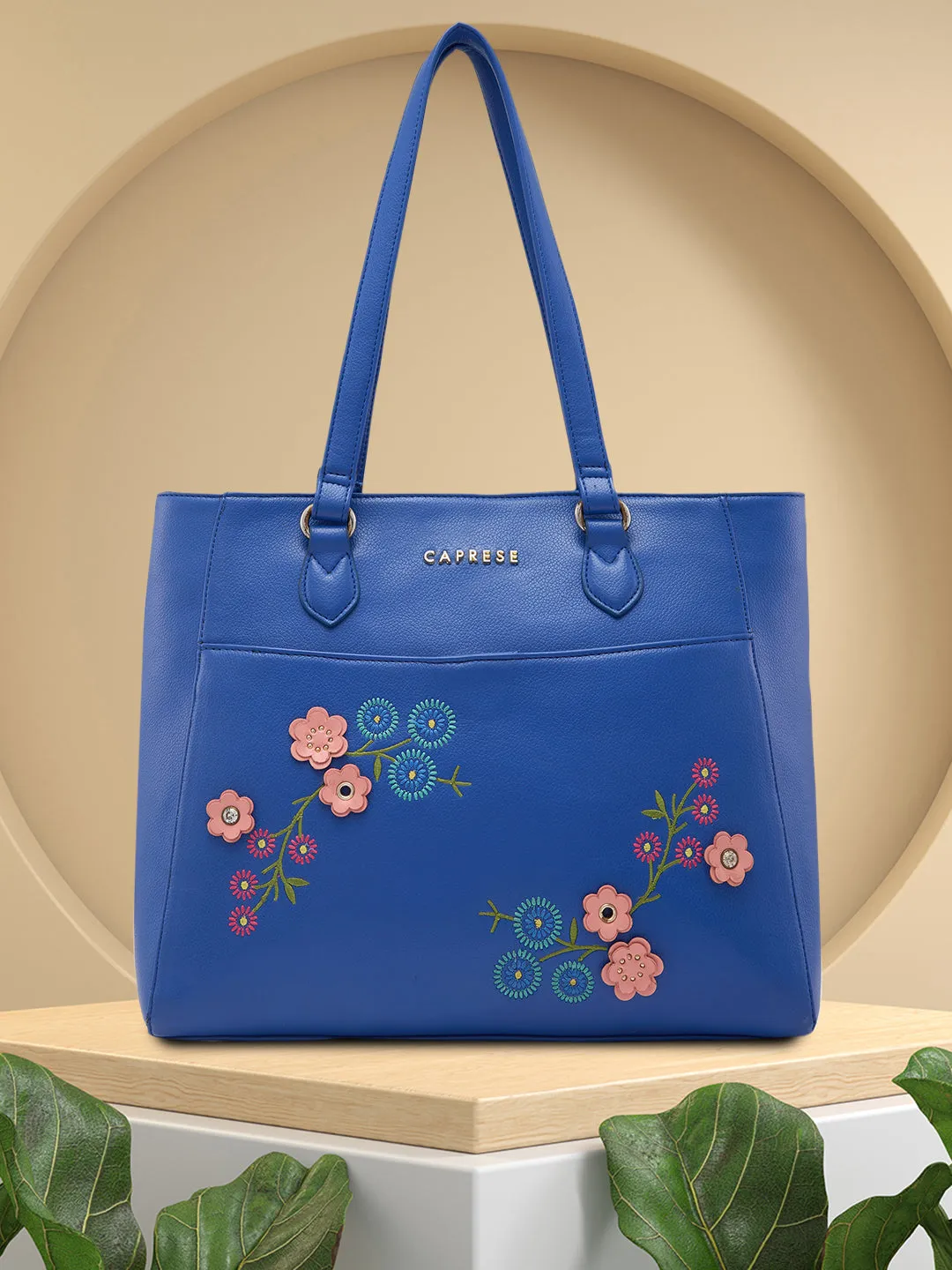 Caprese Erica Tote Medium Floral Women'S Office Handbag Blue